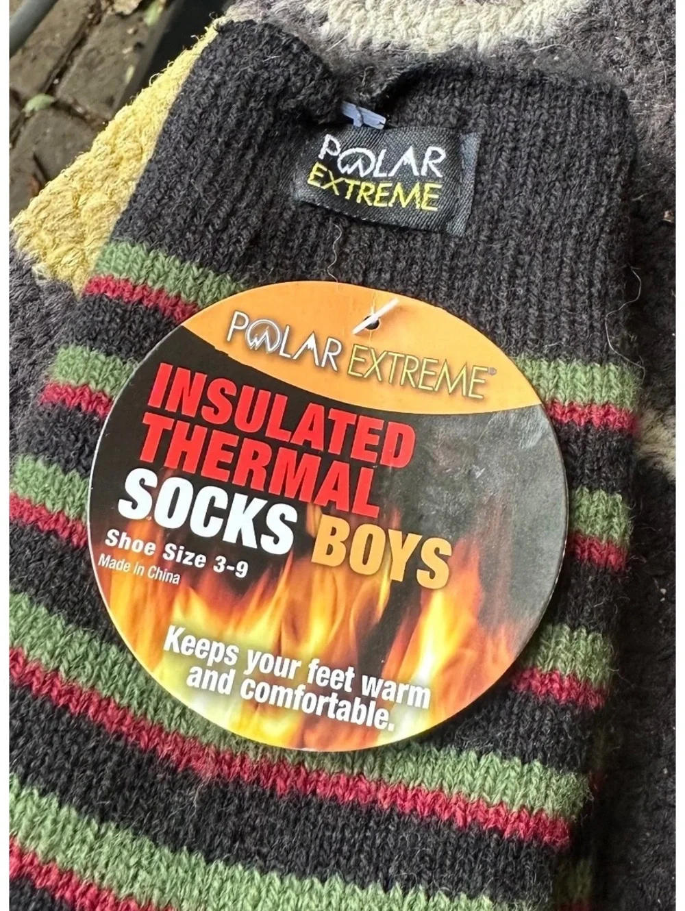 Polar Extreme Boys Thermal Socks (Size 3-9) – Striped Crew with Grippers